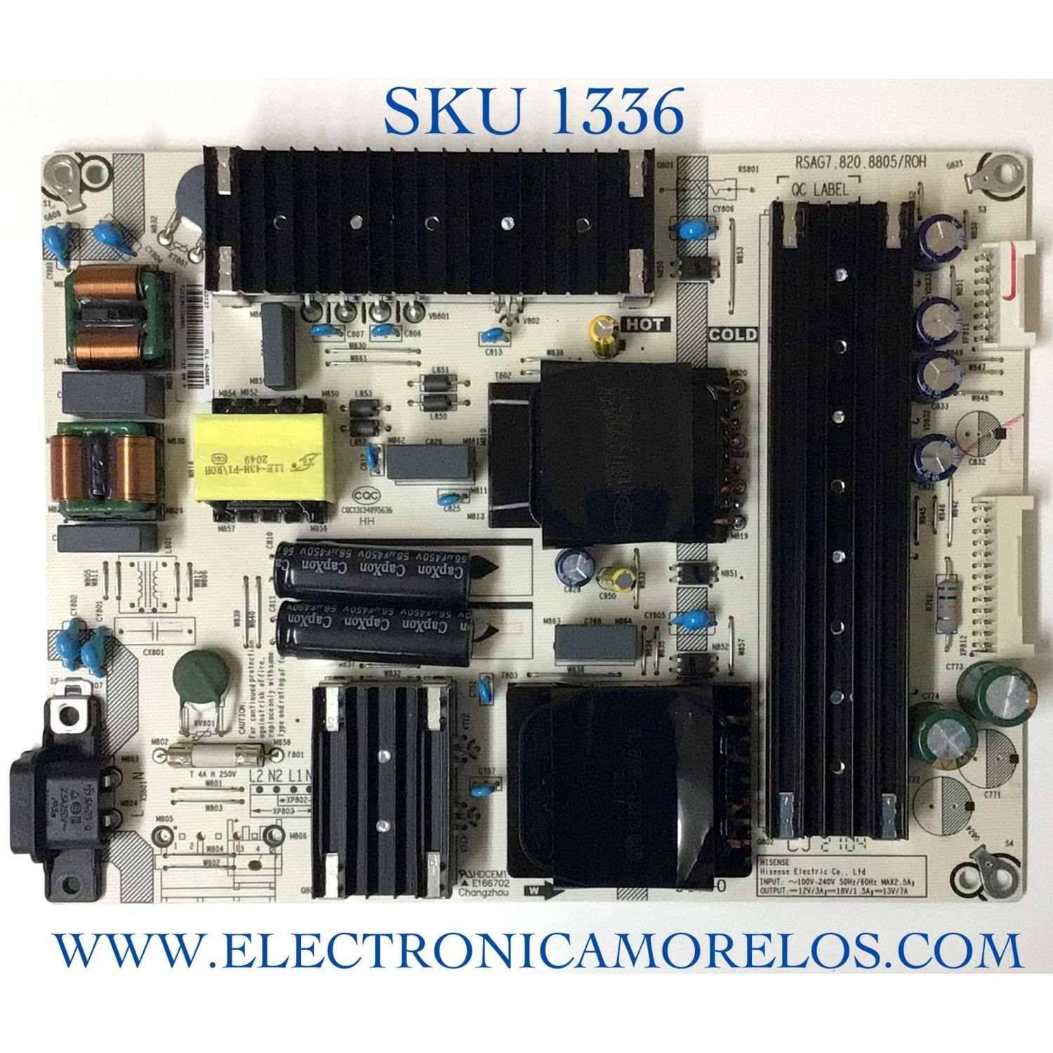 FUENTE PARA TV HISENSE NUMERO DE PARTE 263127 / RSAG7.820.8805/ROH / HLL-4068WE / TJ023H2134B0L / E166702 / PANEL JHD500X3U51-T0L8\S0\GM\ROH\ / MODELO 50U6G 50A66FUA